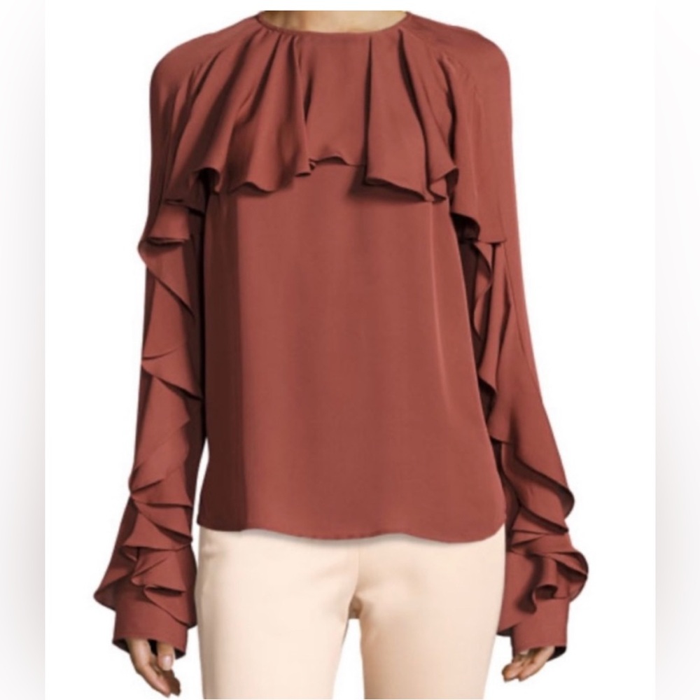 Veronica Beard Mia Silk Ruffle Long Sleeve Blouse